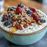 Skyr protein smoothie bowl, a cool and refreshing breakfast with fresh fruit.