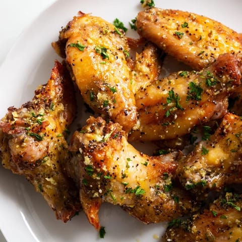 Savory lemon pepper wings, showcasing glistening, perfectly cooked chicken ready to devour.