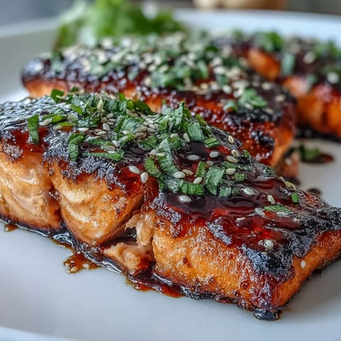 Glistening miso salmon fillets glazed caramelized, resting on a vibrant bed of sautéed spinach with fresh ginger.