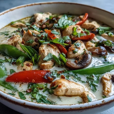 Steaming Thai Chicken Coconut Curry Soup in a rustic bowl garnished with fresh cilantro and lime wedges.  