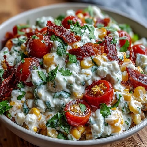 Creamy Corn Salad with Jalapeño, a vibrant mix of sweet corn, fresh veggies, and a zesty jalapeño kick.