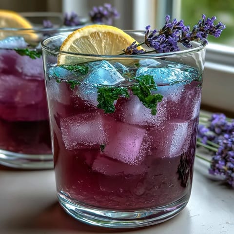 Refreshing iced lavender lemonade with fresh mint, a vibrant spring drink bursting with floral citrus flavor and cooling herbal notes.