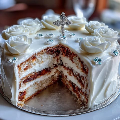 First Communion Cake White Roses