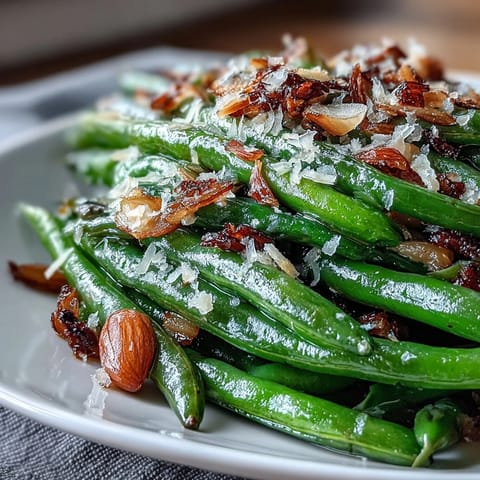 Roasted garlic green beans with tender beans and golden caramelized garlic, finished with fresh lemon zest for a bright Easter side dish.