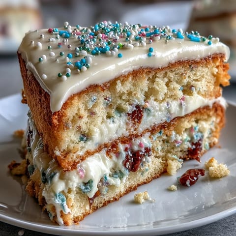 Festive Spring Birthday Party Funfetti Dip Cake adorned with colorful sprinkles.