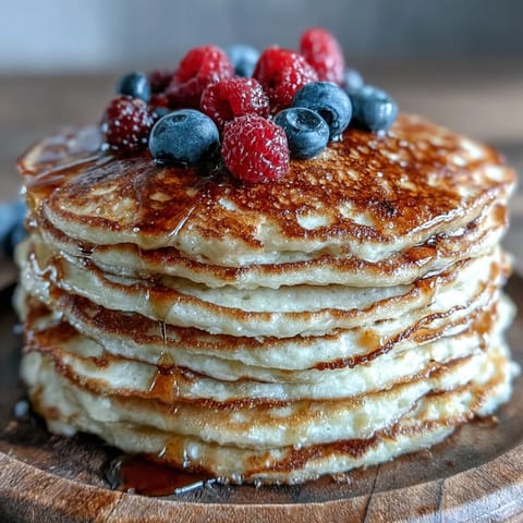 Stack of golden Icelandic Skyr Pancakes, ready for syrup drizzle.
