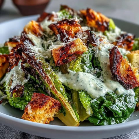 Grilled Caesar Salad with Charred Romaine ready for dining.