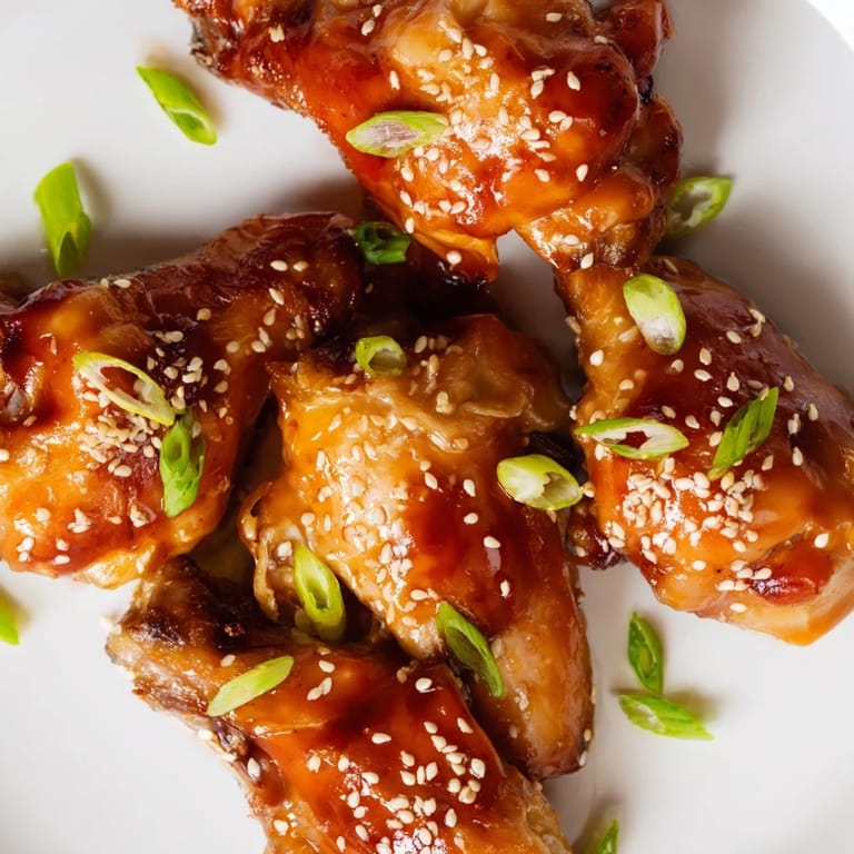 Close-up of sticky, flavorful Asian Sticky Wings, sprinkled with sesame seeds, ready to eat!