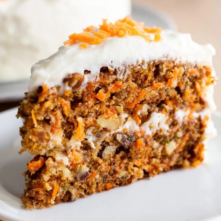 Freshly baked carrot cake, topped with creamy frosting, ready for a dessert party.