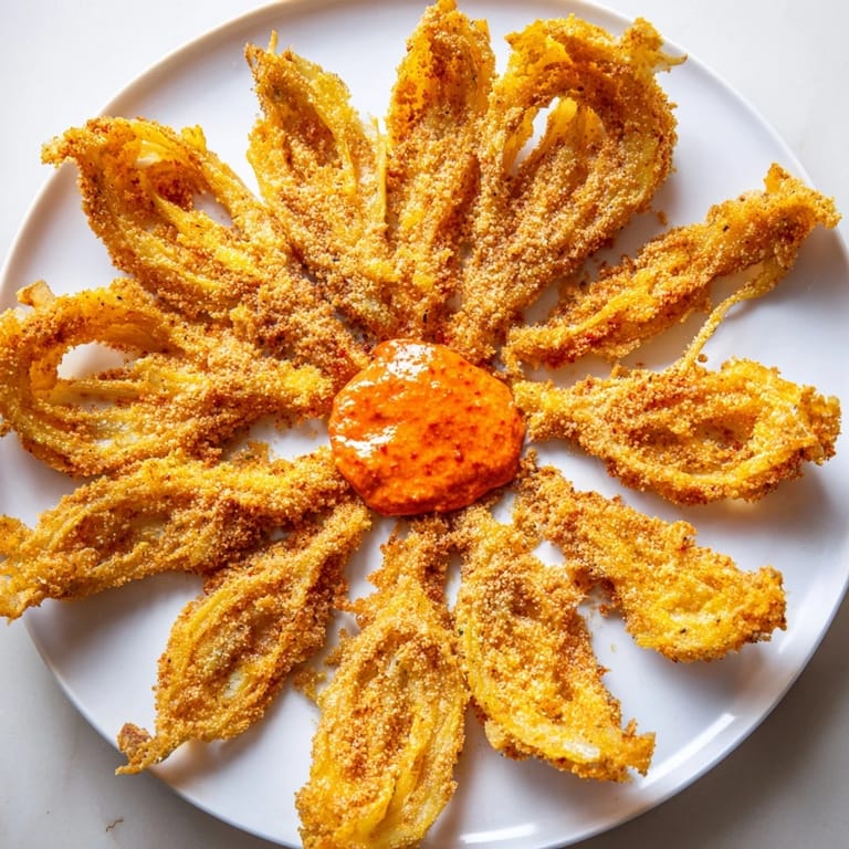 Imagine the amazing crunch of these onion petals, ideal for dipping into a delicious spicy sauce.