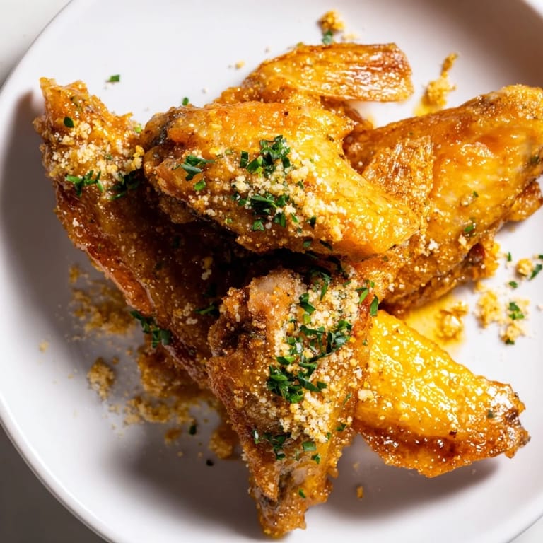Savory Garlic Parmesan Wings: flavorful appetizer, perfectly baked with crispy, seasoned chicken.