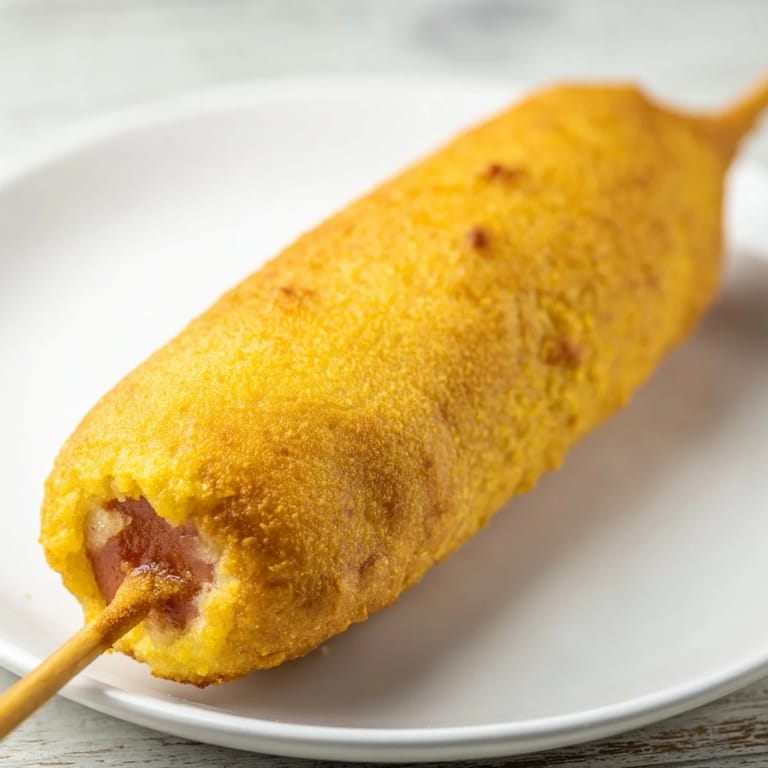 Enjoy a close-up of these classic American corn dogs, ready to be dipped and devoured.