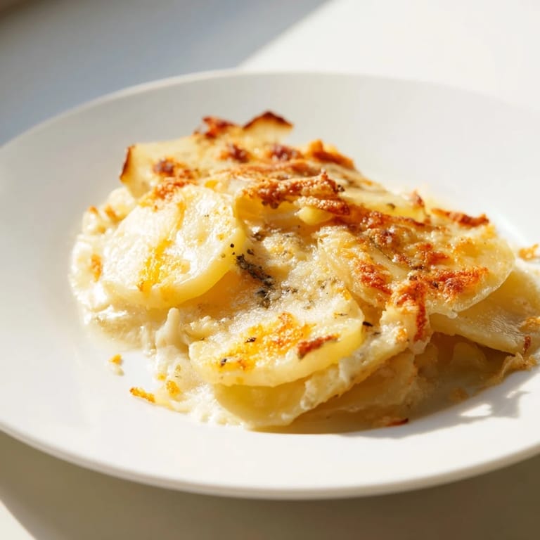 Sizzling, cheesy Au Gratin Potatoes with a golden crust, ready to enjoy with a meal.
