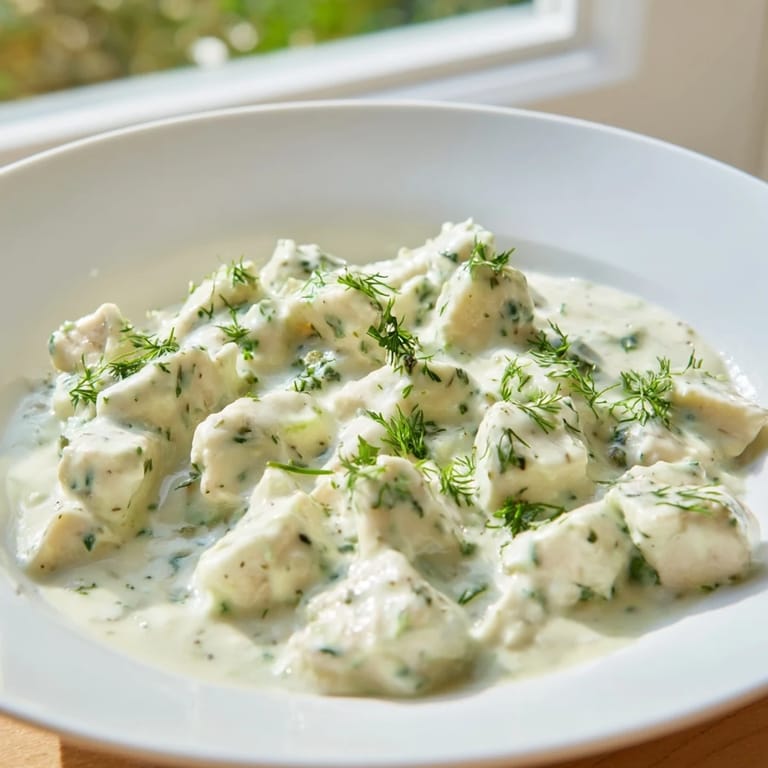 Juicy baked chicken pieces mixed with creamy Green Goddess dressing, paired with vibrant salad greens, ripe avocado, and halved cherry tomatoes.