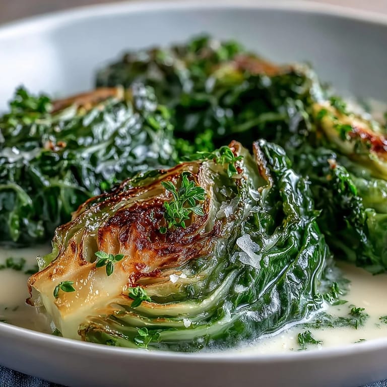 Steam rises from tender Herby Cabbage in Parmesan Broth, cooked in a wide pot and ready to serve with crusty bread and white wine.