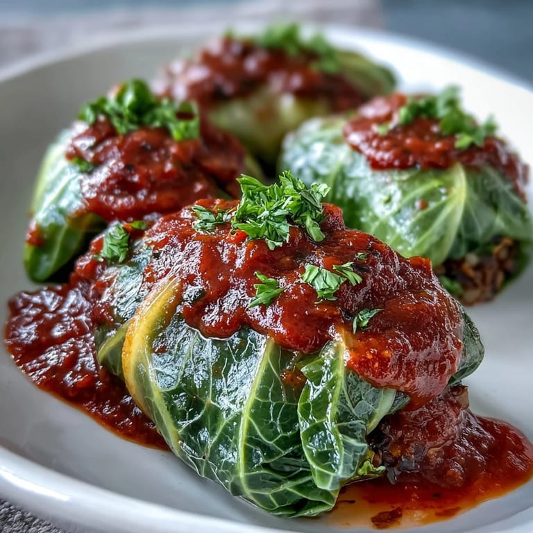 Freshly baked vegan cabbage rolls paired with crusty bread on a rustic dinner table.