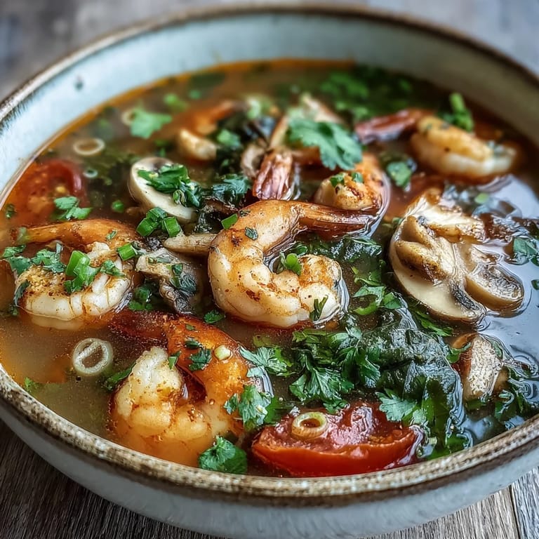 Spicy and sour Tom Yum Soup with tender shrimp, tomatoes, and aromatic lemongrass, ready to be enjoyed with rice.