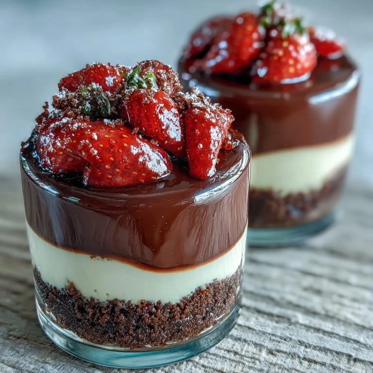 Indulgent Easy Dubai Chocolate Strawberry Cheesecake Cups combining crunchy chocolate crust, velvety filling, and vibrant strawberry topping in elegant servings.