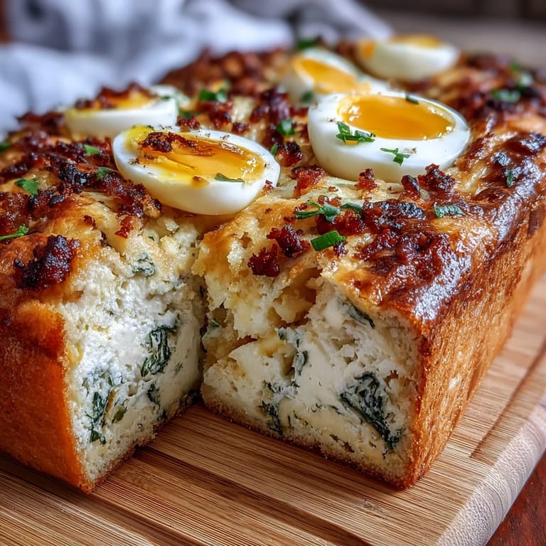 Hearty Easter Savory Pie with Hard-Boiled Eggs and Ham, featuring a buttery crust, rich cheese filling, tender spinach, and perfectly centered hard-boiled eggs, baked until golden.