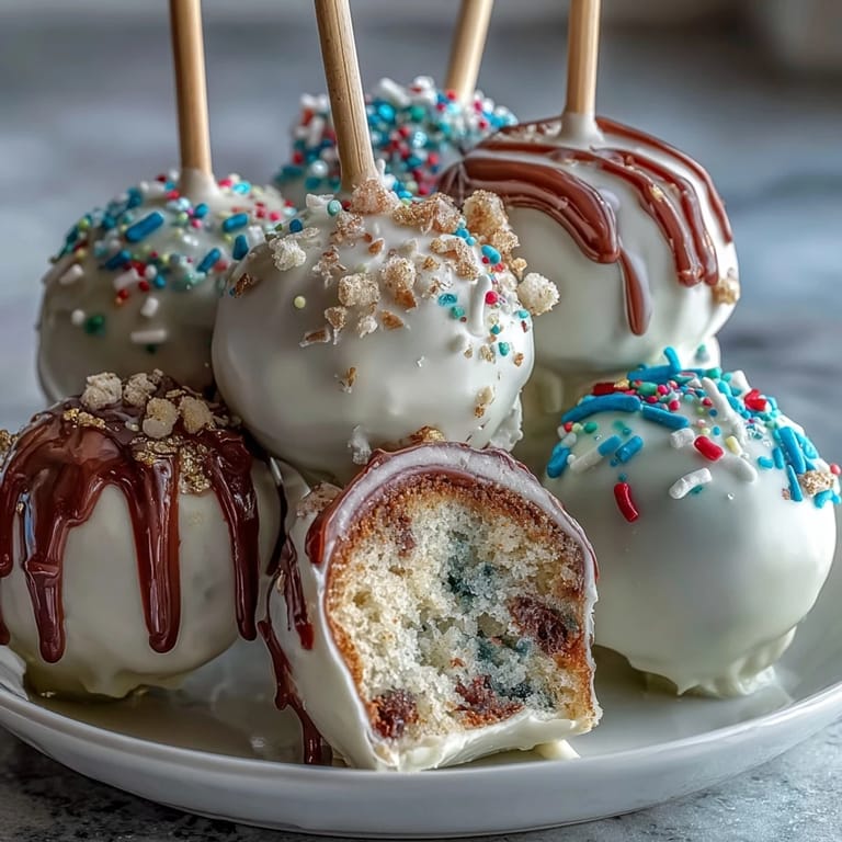 Close-up of graduation cake pops in school colors, topped with gold sprinkles and placed in a decorative stand.