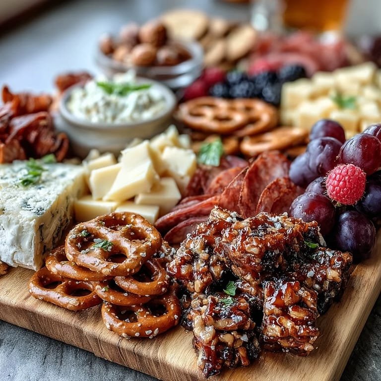 Vibrant grad party snack board loaded with sweet and savory bites, including pretzels, berries, and cheeses, perfect for festive gatherings.