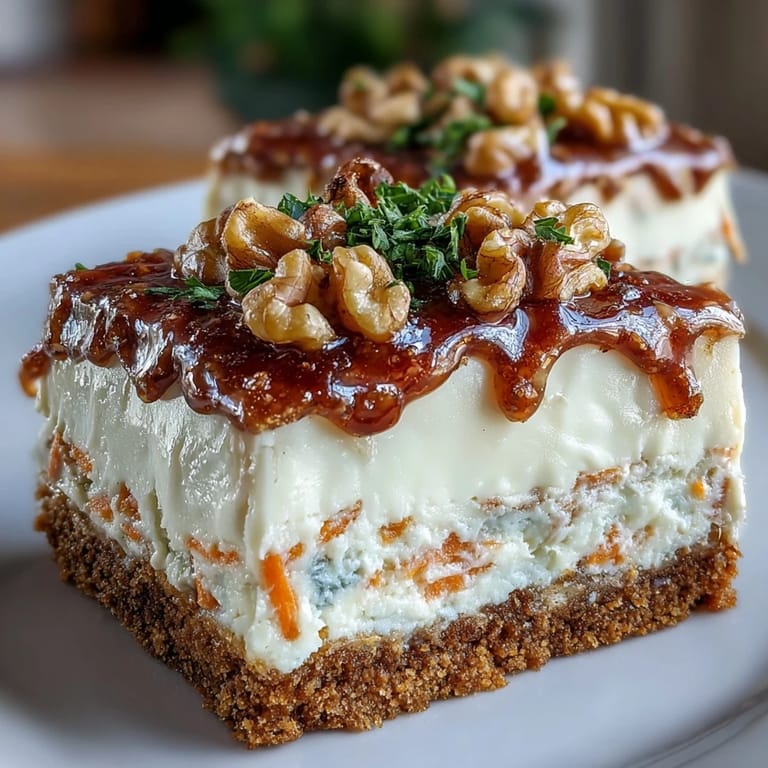 Irresistible carrot cake cheesecake bars feature a luscious swirl of moist spiced carrot cake and rich cheesecake filling.