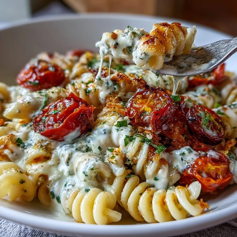 Roasted cherry tomato and feta pasta, a delicious, easy weeknight meal.