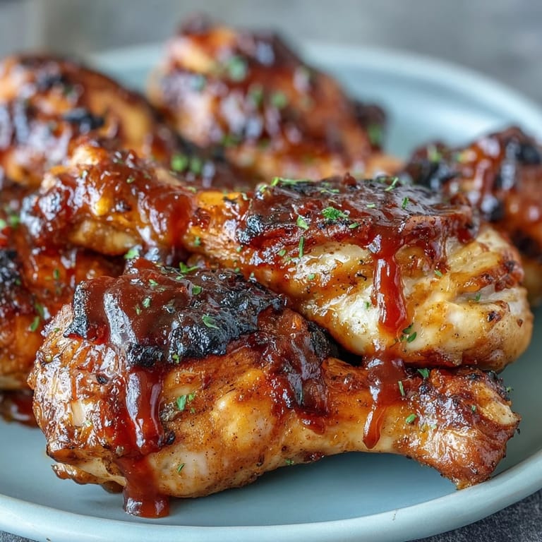 Flavorful BBQ chicken drumsticks, basted with vibrant, spicy peach glaze, ready to serve.