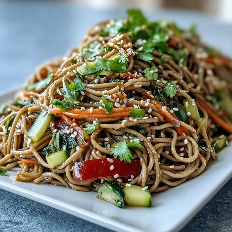 Sesame ginger dressing coats this refreshing cold soba noodle salad.