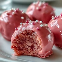 A platter of Oreo Truffle Balls with Pink Candy Coating, served chilled on a decorative tray.