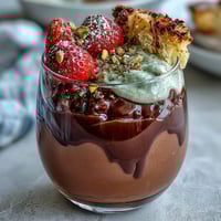 Dubai Chocolate Strawberry Cups with Kataifi and Pistachio Cream in golden pastry nests, topped with fresh strawberries and chopped pistachios.