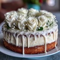 Elegant First Communion cake with white fondant roses and a cross topper, perfect for religious celebrations and family gatherings.