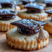 Golden-detailed graduation cookies: diploma and cap shapes showcase artistry.