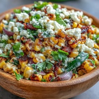 Vibrant Mexican Street Corn Salad with cotija, cilantro, and charred corn kernels.