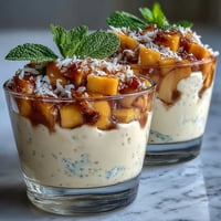 Creamy Skyr Protein Chia Pudding with vibrant mango swirl and fresh toppings.
